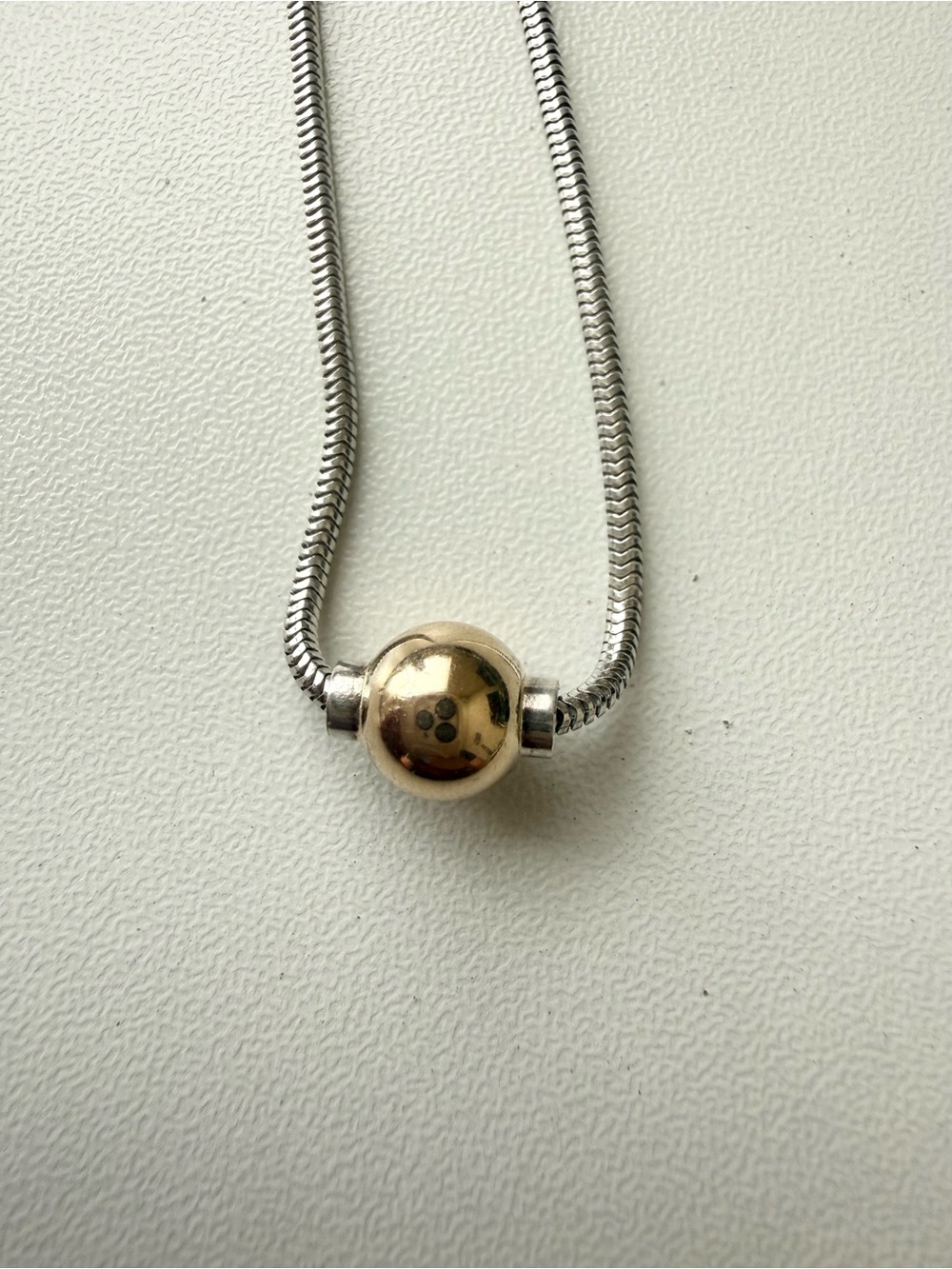 Cape Cod Style Two-Tone Ball Necklace 16” Silver Chain Gold Bead Minimalist - Picture 4 of 6